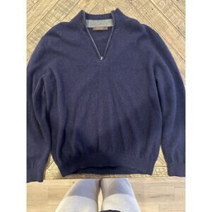 J Hilburn 100% Cashmere Sweater Navy Quarter zip